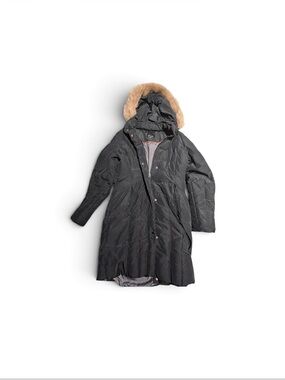 Etage Black Long Puffer Coat with Faux-Fur Trimmed Hood